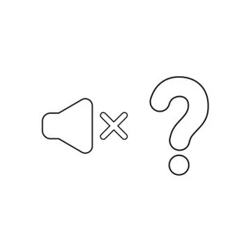 Vector icon concept of speaker sound off with question mark. Black outline. Stock Illustration