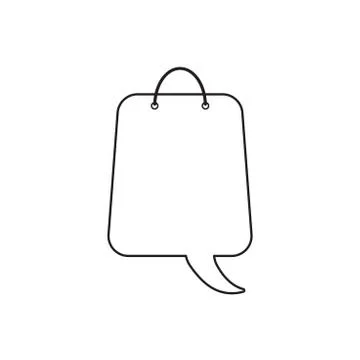 Vector icon concept of speech bubble shopping bag. Black outline. Stock Illustration