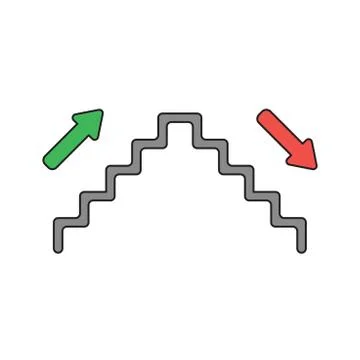 Vector icon concept of stairs with up and down arrows. Black outlines and col Stock Illustration
