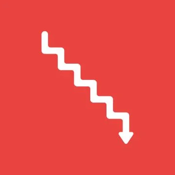 Vector icon concept of stairs with arrow moving down on red background Stock Illustration