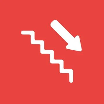 Vector icon concept of stairs with arrow moving down on red background Stock Illustration