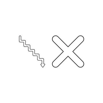 Vector icon concept of stairs with arrow pointing down and x mark. Black outl Stock Illustration