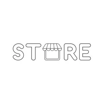 Vector icon concept of store word with store. Black outline. Stock Illustration