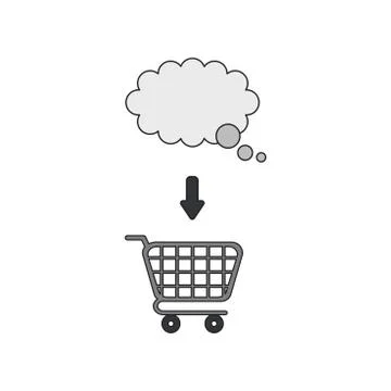Vector icon concept of thought bubble inside shopping cart. Black outlines an Stock Illustration