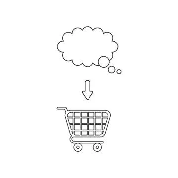 Vector icon concept of thought bubble inside shopping cart. Stock Illustration