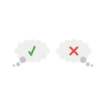 Vector icon concept of thougt bubbles with check mark and x mark Stock Illustration