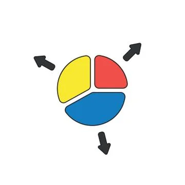 Vector icon concept of three parts of diagram pie. Black outlines and colored Ilustración de archivo