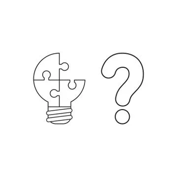 Vector icon concept of three pieces light bulb puzzle missing piece with ques Stock Illustration
