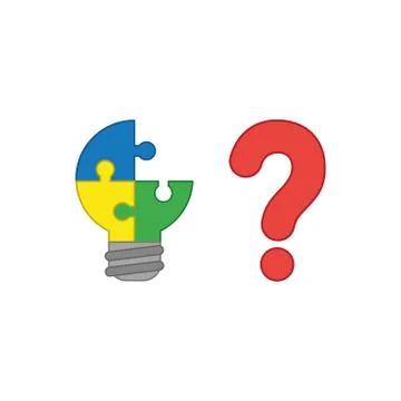 Vector icon concept of three pieces light bulb puzzle missing piece with ques Stock Illustration