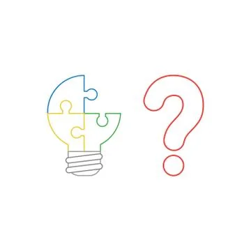 Vector icon concept of three pieces light bulb puzzle missing piece with ques Stock Illustration