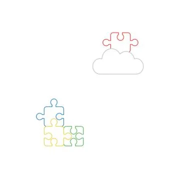 Vector icon concept of three puzzle pieces connected and missing puzzle piece Stock Illustration