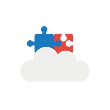 Vector icon concept of two connected jigsaw puzzle pieces on cloud 스톡 일러스트