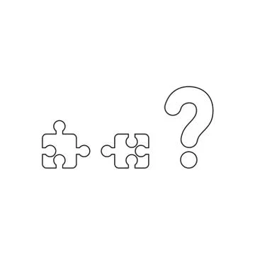 Vector icon concept of two incompatible puzzle pieces and question mark. Blac Illustrazione stock
