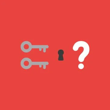 Vector icon concept of two keys, keyhole and question mark on red background Stock-Illustration