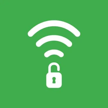 Vector icon concept of wireless wifi symbol with opened padlock on green back Stock Illustration