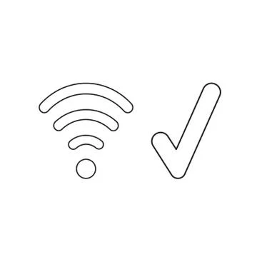 Vector icon concept of wireless wifi symbol and check mark. Stockillustratie