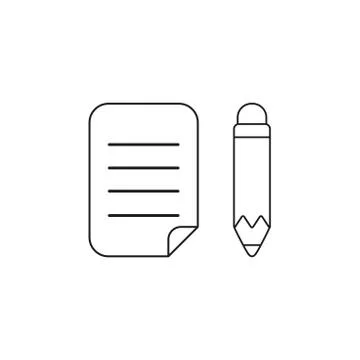 Vector icon concept of written paper with pencil. Black outline. Illustrazione stock