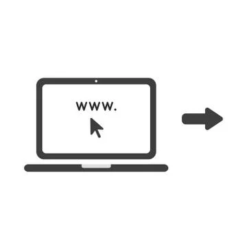 Vector icon concept of www and mouse cursor inside laptop computer screen Stock Illustration