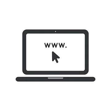 Vector icon concept of www and mouse cursor inside laptop screen. 스톡 일러스트