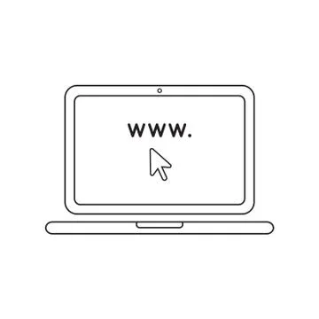 Vector icon concept of www and mouse cursor inside laptop screen. Stock Illustration
