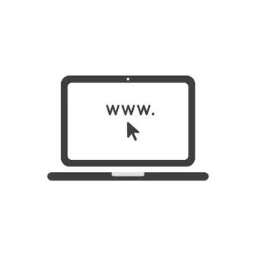 Vector icon concept of www word inside laptop computer with mouse cursor arro Stock Illustration