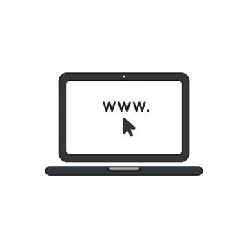 Vector icon concept of www word inside laptop computer with mouse cursor. Stock Illustration