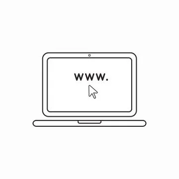 Vector icon concept of www word inside laptop computer with mouse cursor. Stock Illustration