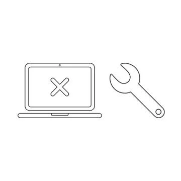 Vector icon concept of x mark inside laptop with spanner. Illustrazione stock