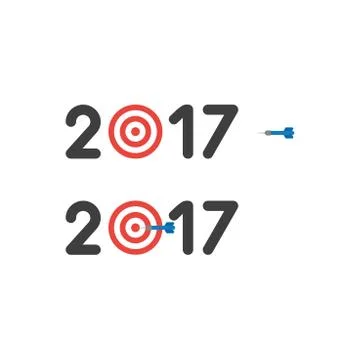 Vector icon concept of year of 2017 with bulls eye and dart in the center Stock Illustration
