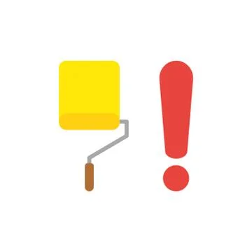 Vector icon concept of yellow paint roller brush with exclamation mark Ilustración de archivo
