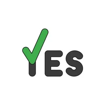 Vector icon concept of yes word with check mark. Colored and black outlines. Stock Illustration