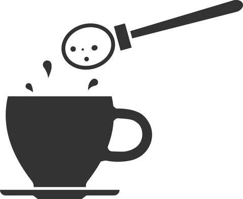 Vector icon of a cup of tea with a spoonful of sugar. Stock Illustration