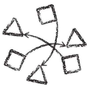 Vector icon of data mapping from square input nodes to triangle output result Stock Illustration