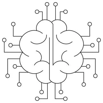 Vector icon of a digital brain with circuit connections Stock Illustration