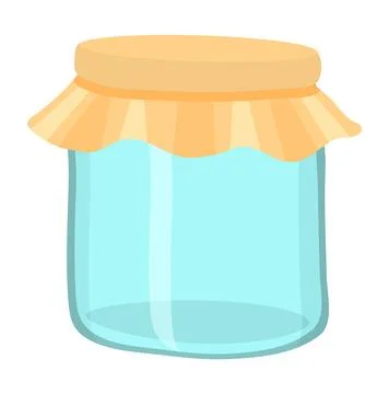 Vector icon of empty glass jar with fabric cover and elastic band isolated at Stock Illustration