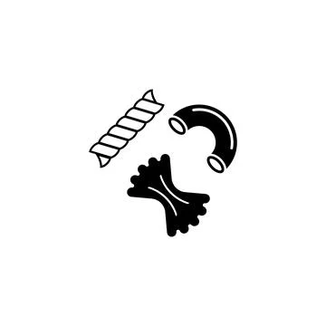 Vector icon featuring three classic pasta shapes: fusilli, farfalle, and maca Stock Illustration