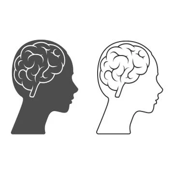 Vector icon of a female head with a brain Empty outline and silhouette isolat Stock Illustration