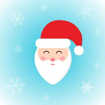 Vector icon of flat Santa Claus head with snowflakes on winter background. Stock Illustration