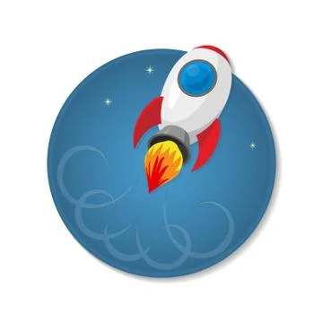 Vector icon flying against the starry sky rocket. Stock Illustration