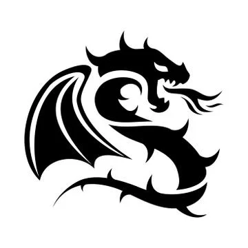 Vector icon of flying dragon, black and white logo Stock Illustration