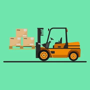 Vector icon forklift with flat-style boxes on a bright background. 스톡 일러스트