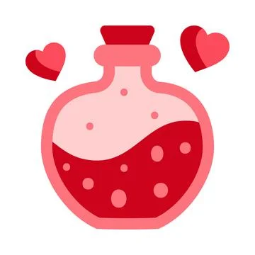 Vector icon of a glass bottle with a love potion and hearts for Valentine s Day Stock Illustration