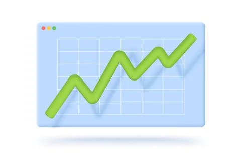 Vector icon of green arrow on blue screen in 3D style. Vector illustration of Stock Illustration