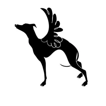 Vector icon, Greyhound. Dog breed Greyhound with wings. Elegant silhouette of Stock Illustration