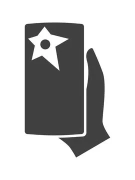 Vector icon of hand holding smartphone taking a photo with flash indicator. M Stock Illustration