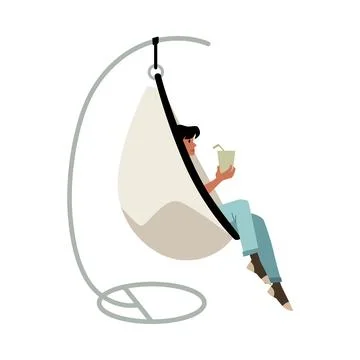 Vector icon with a hanging chair in the shape of an egg, in which a girl is Stock Illustration