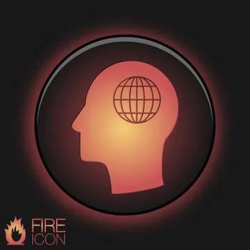 Vector icon head think silhoutte vector man and his mind about  globe symbol. Stock Illustration