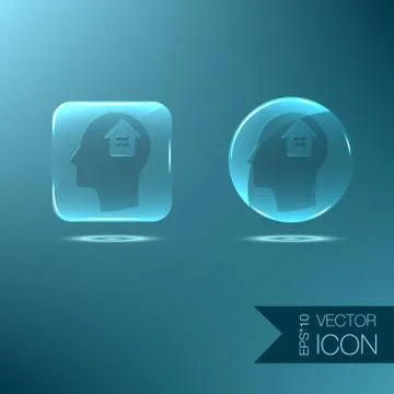 Vector icon head think silhoutte vector man and his mind about  house icon. h Stock Illustration