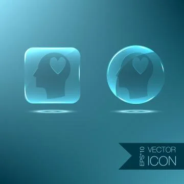 Vector icon head think silhoutte vector man and his mind about  heart symbol Stock Illustration