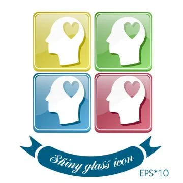 Vector icon head think silhoutte vector man and his mind about  heart symbol Stock Illustration